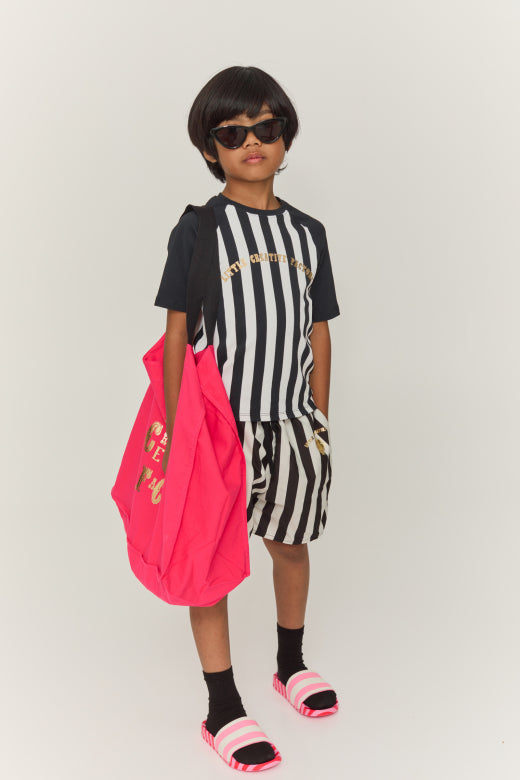 Black Striped Bathing Long Shorts