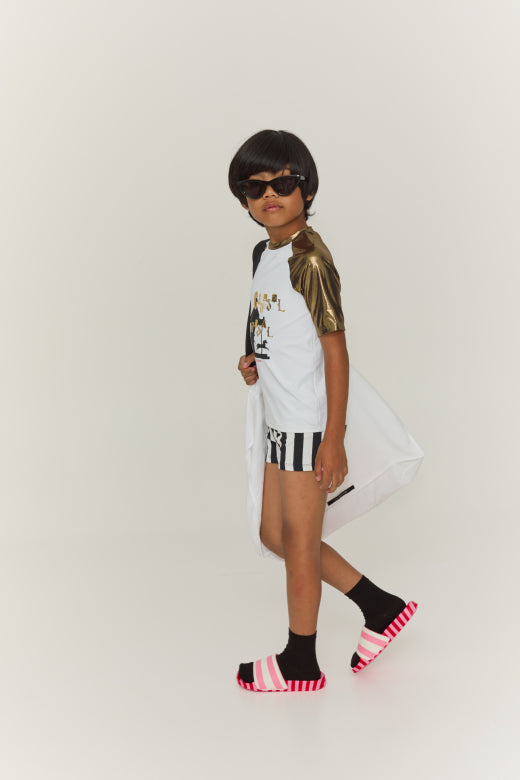 Black Striped Bathing Shorts