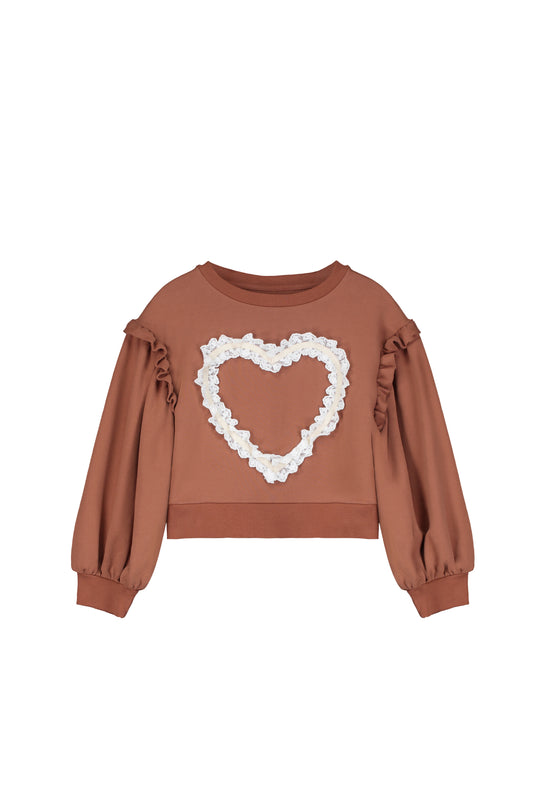 Lace Heart Sweatshirt Dark Brown