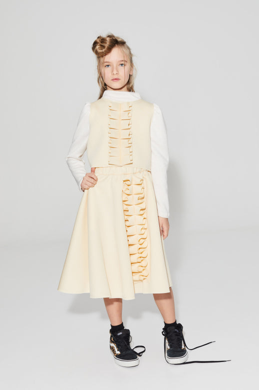 Neoprene Ruffle Circle Skirt Cream