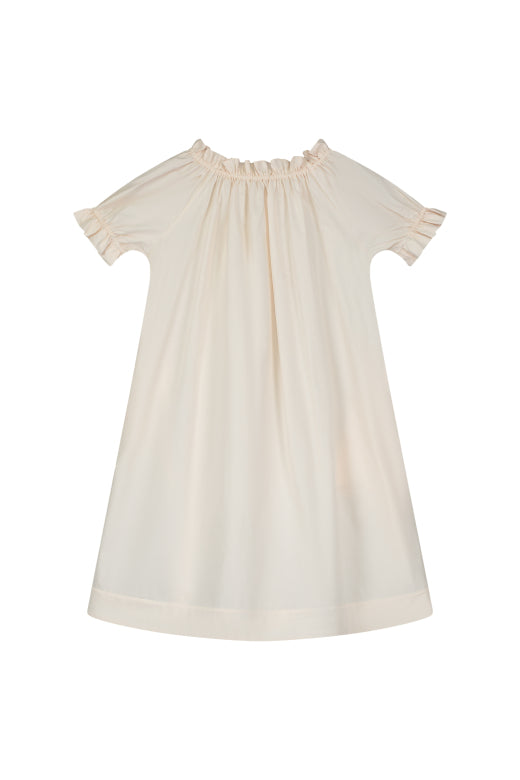 apricot color dress Round Neck Puff Short Sleeve Solid Color A-Line Gowns Midi Dresses-Apricot Apricot-S