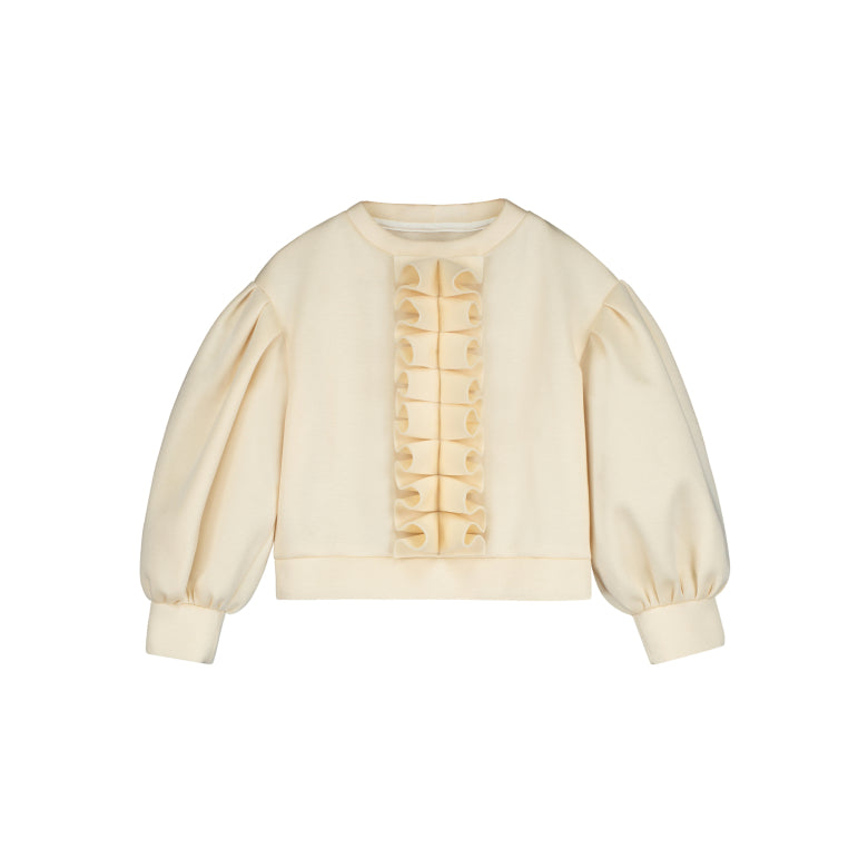 Neoprene Ruffle Swearshirt Cream