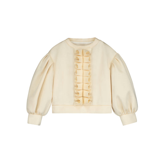 Neoprene Ruffle Swearshirt Cream