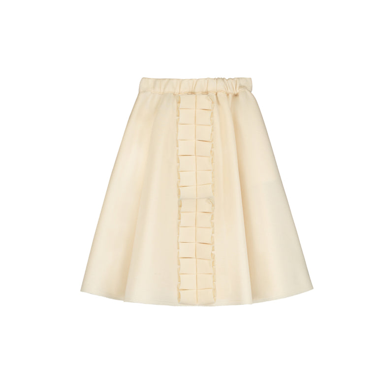 Neoprene Ruffle Circle Skirt Cream