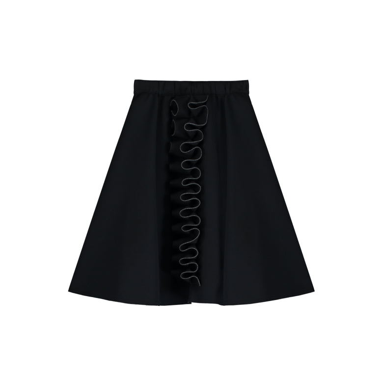 Neoprene Ruffle Circle Skirt Black