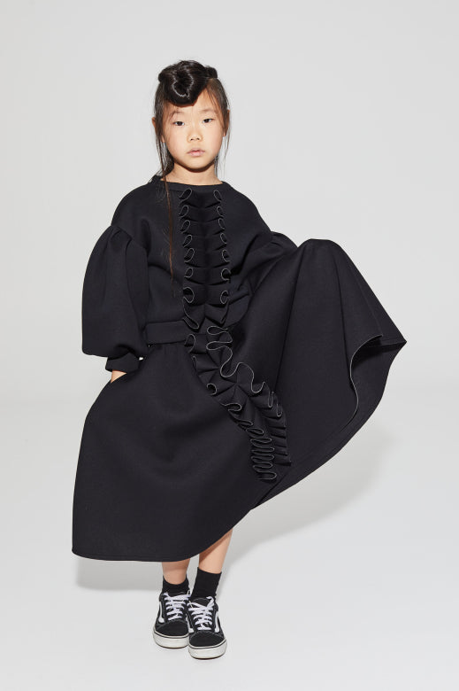 Neoprene Ruffle Circle Skirt Black