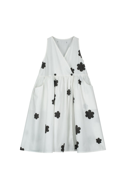 Coral Reef Apron Dress White&Black Flower Print