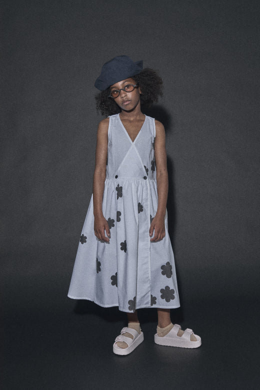 Coral Reef Apron Dress White&Black Flower Print