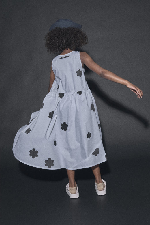 Coral Reef Apron Dress White&Black Flower Print