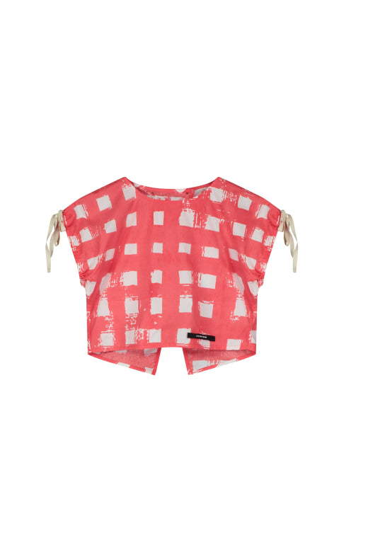 Atlantic Top Coral Plaid Print