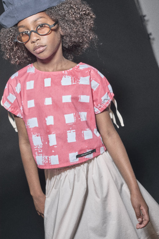 Atlantic Top Coral Plaid Print