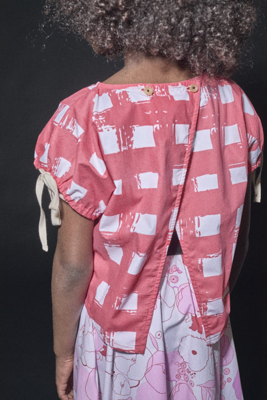 Atlantic Top Coral Plaid Print